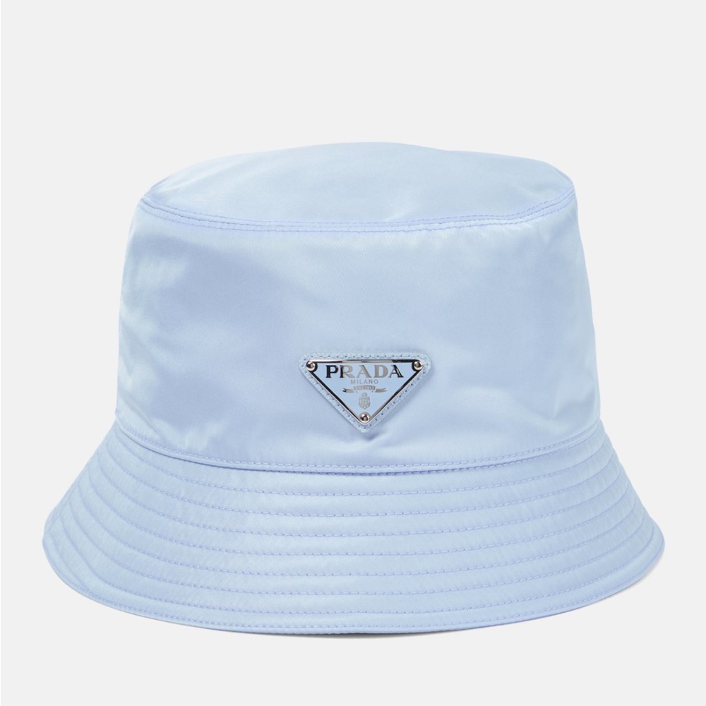 PRADA NYLON BUCKET HAT IN LIGHT BLUE SIZE MEDIUM